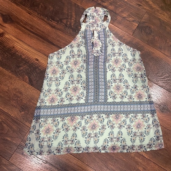 Blue Rain Floral Halter Tunic Top - Picture 1 of 8